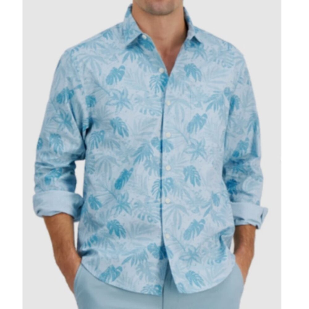 Tommy Bahama Mens Digital Palms Printed Shirt in Mosaic Blue Size XXL